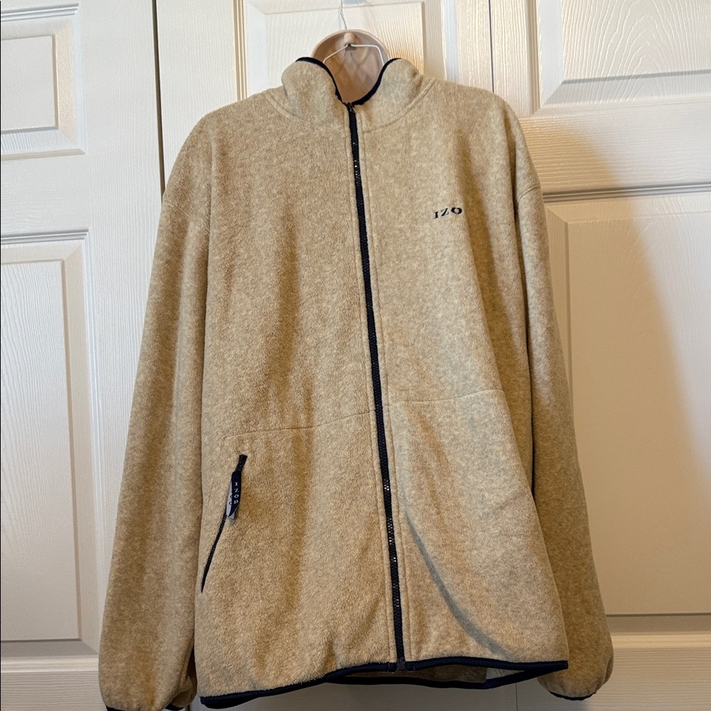 * Izod Tan Full-Zip Lightweight Fleece Jacket (sz lg)